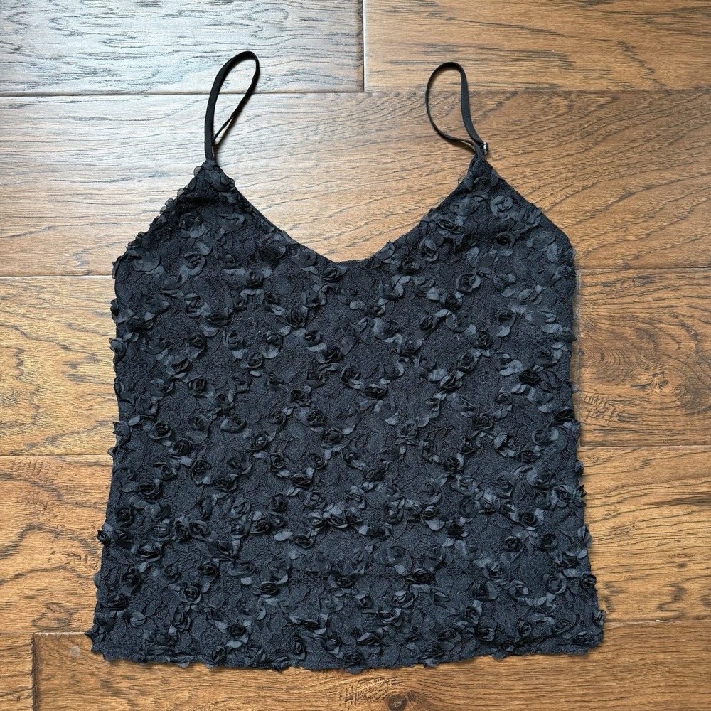 Oo La La Black Floral Appliqué Lace Camisole Tank Size Small